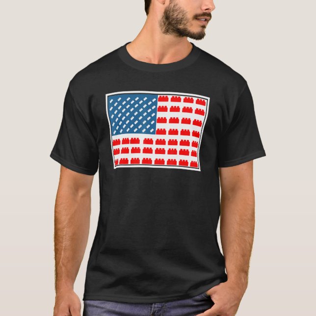 Master Builder Cute Block Building Us Flag T-Shirt (Front)