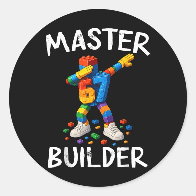Master Builder Dabbing 67 Meme Building Blocks Bri Classic Round Sticker (Front)