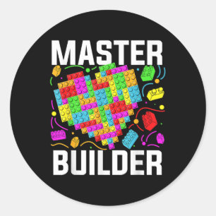 Master Builder Heart Block Brick Building Classic Round Sticker