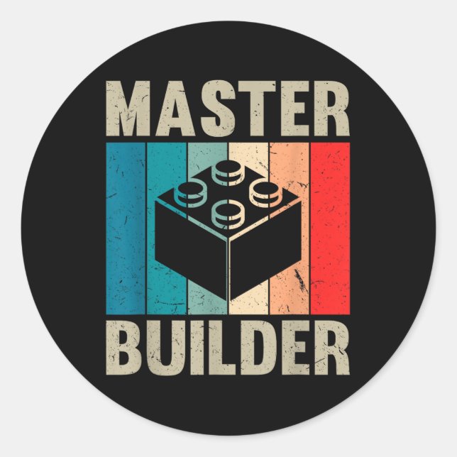 Master Builder Recto Boys Building Blocks Set Toys Classic Round Sticker (Front)