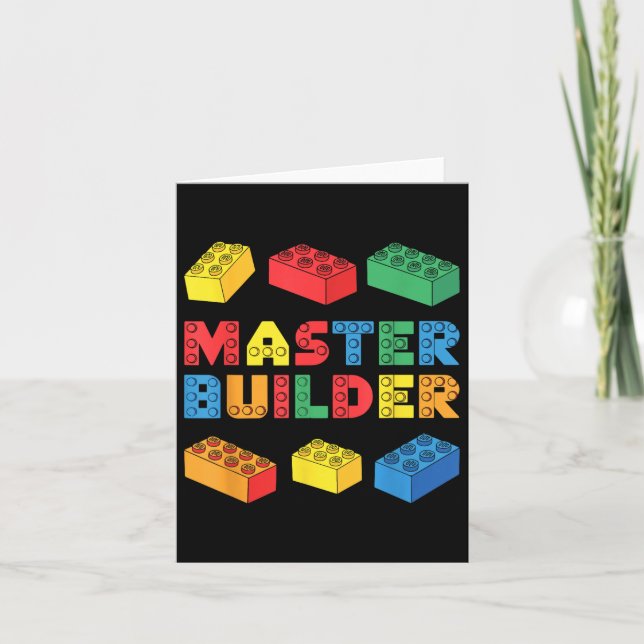 Master Builder Shirt Bricks Blocks Adult Kids Boys Card (Front)