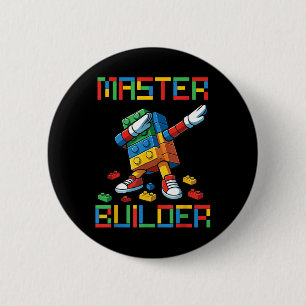 Master Builder Tee Dabbing Blocks Bricks Building 6 Cm Round Badge