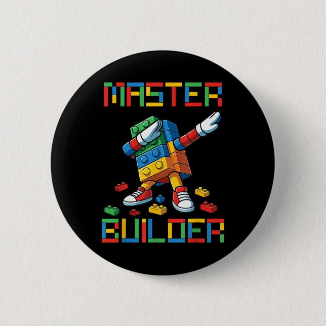 Master Builder Tee Dabbing Blocks Bricks Building  6 Cm Round Badge (Front)