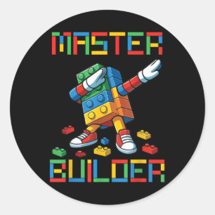 Master Builder Tee Dabbing Blocks Bricks Building  Classic Round Sticker
