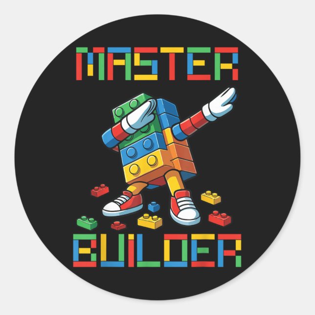 Master Builder Tee Dabbing Blocks Bricks Building  Classic Round Sticker (Front)