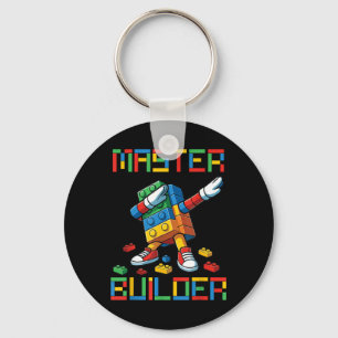 Master Builder Tee Dabbing Blocks Bricks Building Key Ring
