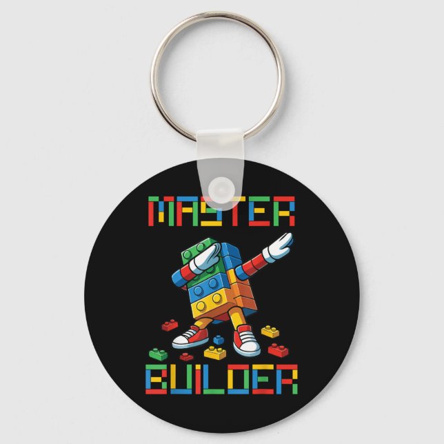 Master Builder Tee Dabbing Blocks Bricks Building  Key Ring (Front)