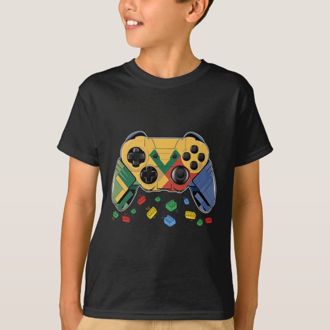 Master Builder Video Game Block Brick Building Kid T-Shirt (Front)