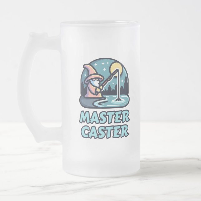 Master Caster Fantasy Fishing Frosted Glass Beer Mug (Left)