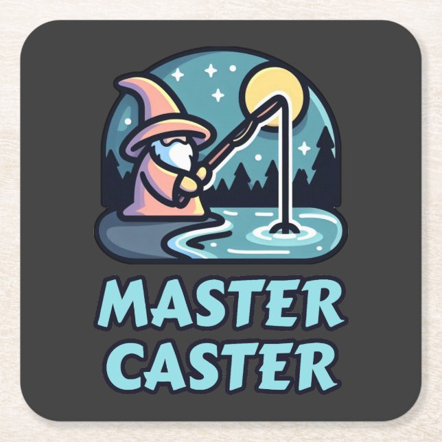 Master Caster Fantasy Fishing Square Paper Coaster (Front)