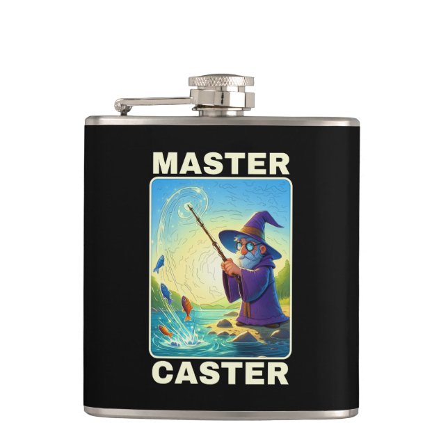 Master Caster - Magic Fishing Wizard Hip Flask (Front)