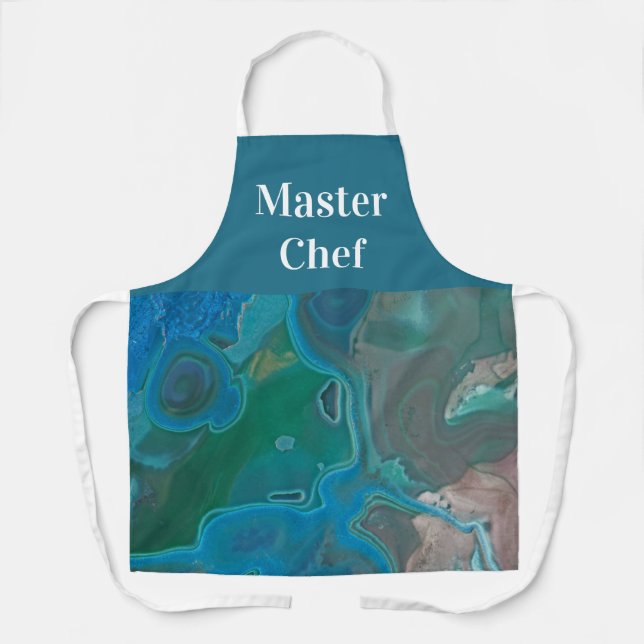 Master Chef Abstract Blue Green Swirled Gemstone Apron (Front)