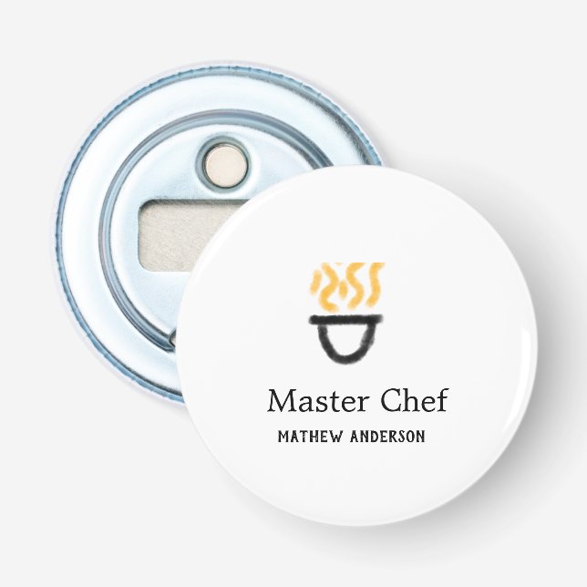 Master chef add name black pan yellow fire fume co bottle opener (Front)