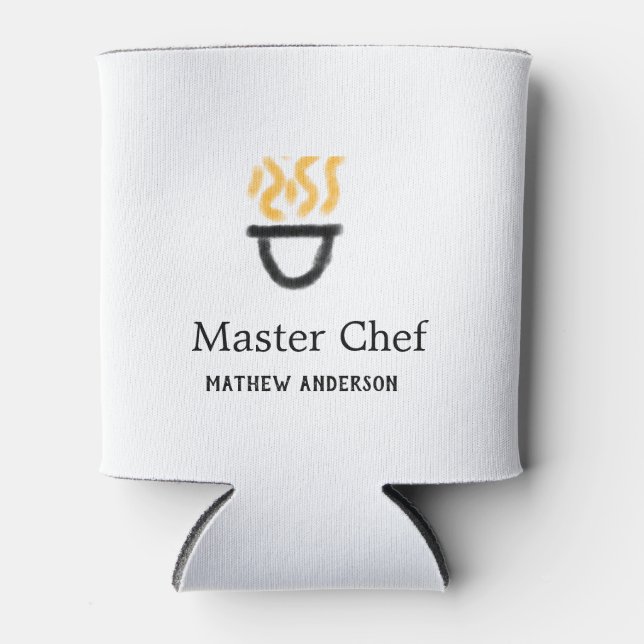 Master chef add name black pan yellow fire fume co can cooler (Front)