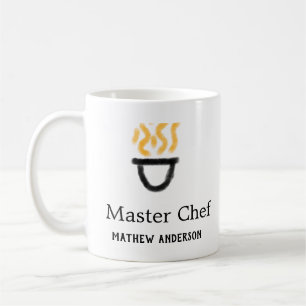Master chef add name black pan yellow fire fume co coffee mug