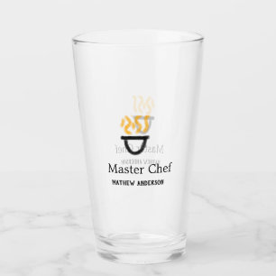 Master chef add name black pan yellow fire fume co glass