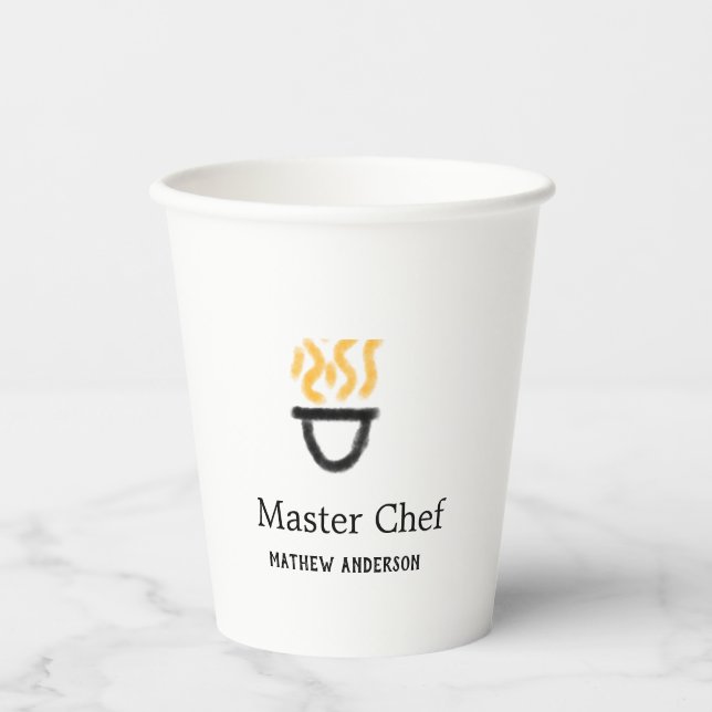 Master chef add name black pan yellow fire fume co paper cups (Front)