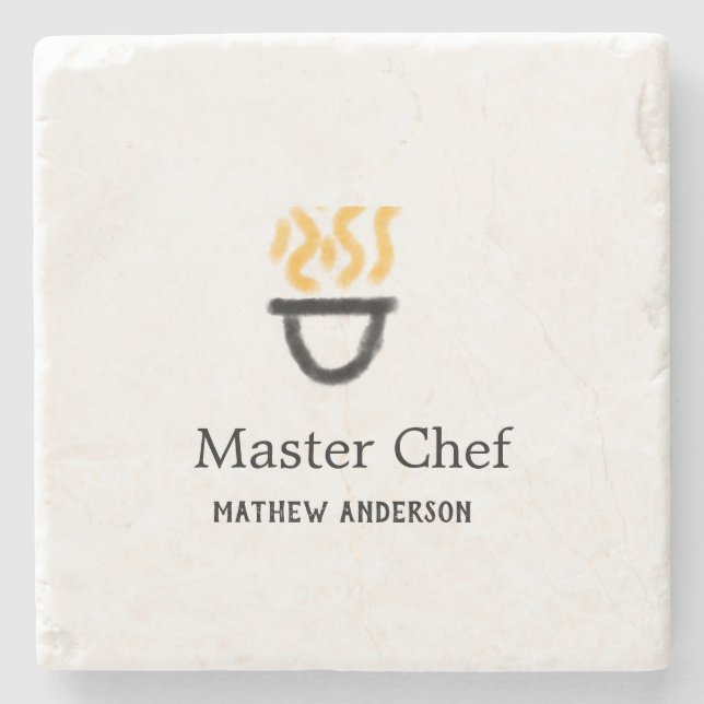 Master chef add name black pan yellow fire fume co stone coaster (Front)