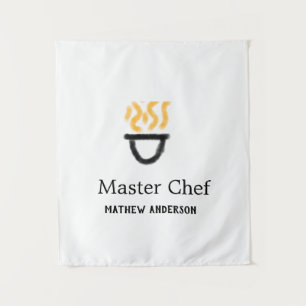 Master chef add name black pan yellow fire fume co tapestry