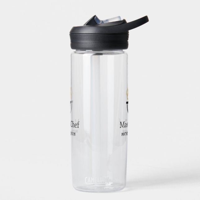 Master chef add name black pan yellow fire fume co water bottle (Left)