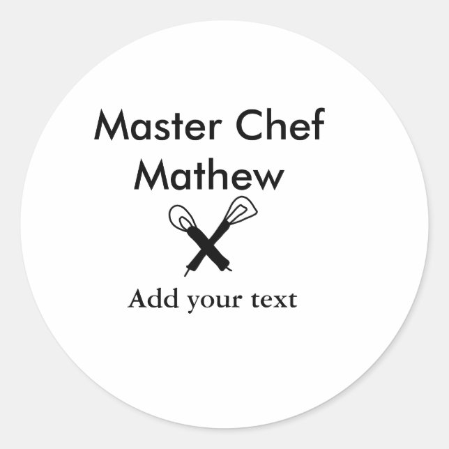 Master chef kitchen bakery cook add text name cutl classic round sticker (Front)