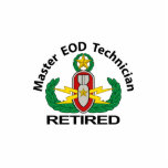 Master EOD in colour Retired Standing Photo Sculpture<br><div class="desc">EOD Master badge in colour with Retired.   Background colour can be changed (depending on product type) and image can be resized/moved by using customise button.</div>