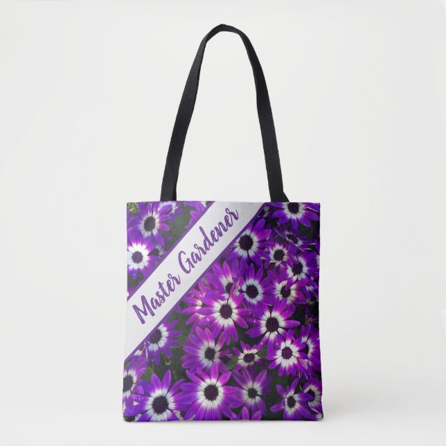 Master Gardener Bright Purple Flower Vivid Floral Tote Bag (Front)