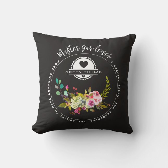Master Gardener, Gardening Gifts. Green Thumb Cushion (Front)
