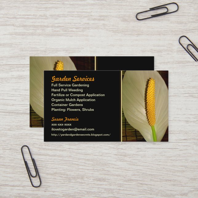 Master Gardener Peace Lily Business Card (Front/Back In Situ)