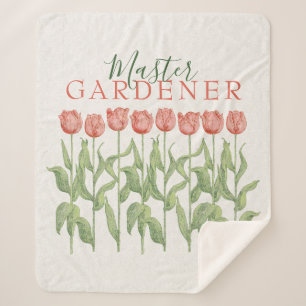 Master Gardener Quote Pink Tulip Floral Sherpa Blanket
