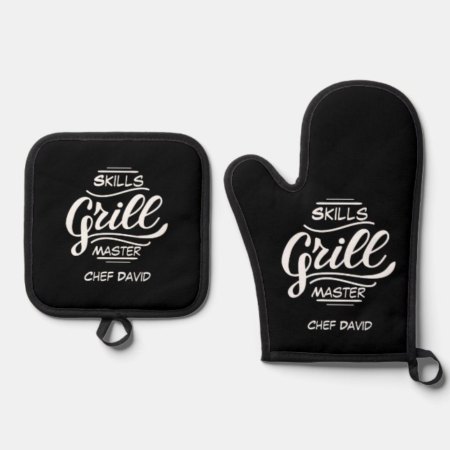 Master Grill skills funny Father(s day custom Oven Mitt & Pot Holder Set (Front)