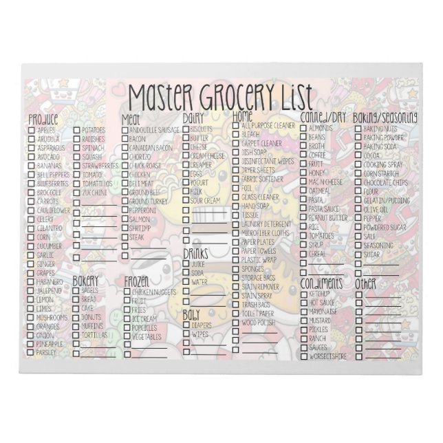 Master Grocery List Pad (Front)
