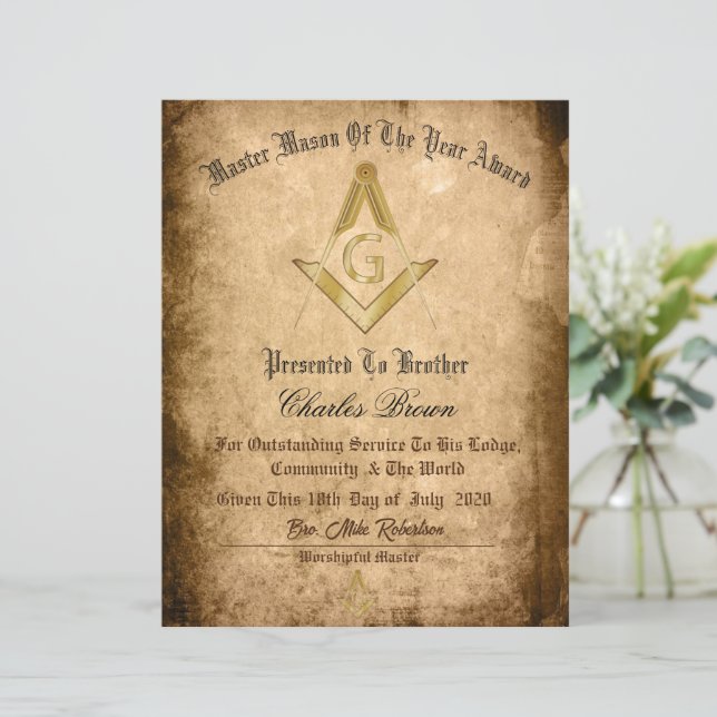 Master Mason Of The Year Certificate  (Standing Front)