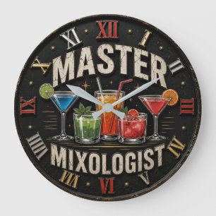 Master Mixologist Bartender Gift Retro Home Bar Large Clock