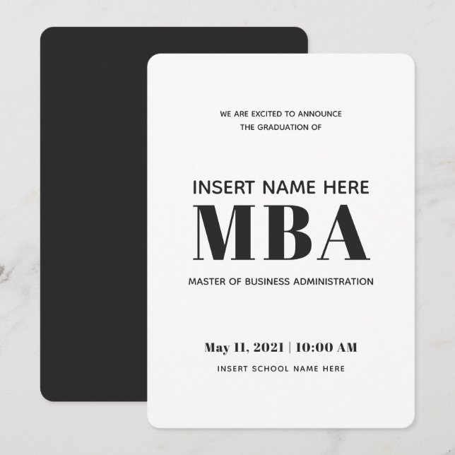 Master of Business Administration MBA Graduation  Announcement (Front/Back)