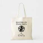 Master of Dark Arts & Crafts Tote Bag<br><div class="desc">Master of Dark Arts & Crafts. This funny occult knitting & crocheting design is a great gift for a witch or pagan who loves to knit or crochet. Has a graphic of a pentagram with a cat playing with a ball of yarn. Crafting & the fibre arts can seem like...</div>