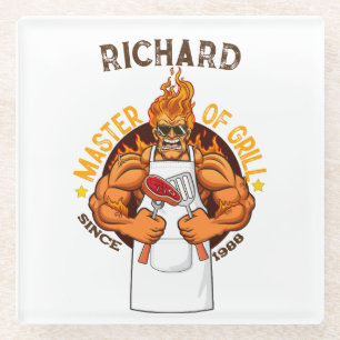 Master of Grill Fathers Day Gift BBQ Chef Dad Glass Coaster