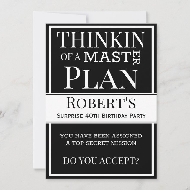 "Master Plan" Surprise Birthday Party Invitation (Front)