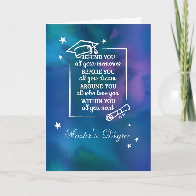 Master’s Degree Graduation Quote Blue Watercolor Card (Front)