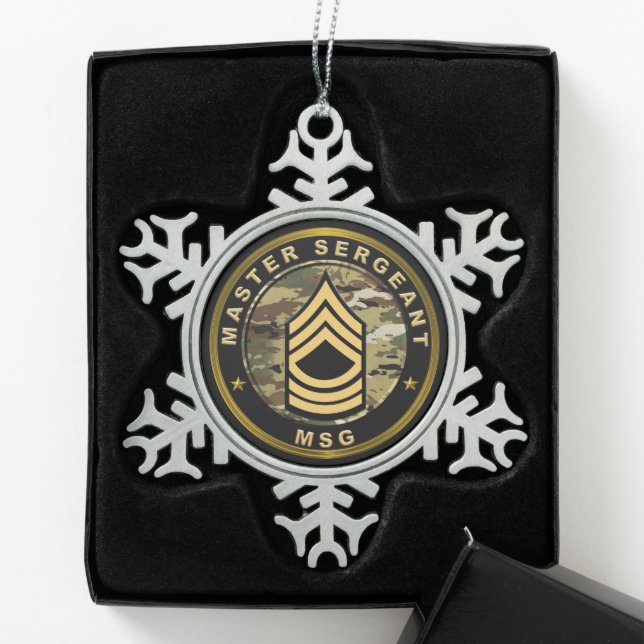 Master Sergeant MSG Snowflake Pewter Christmas Ornament (Box)