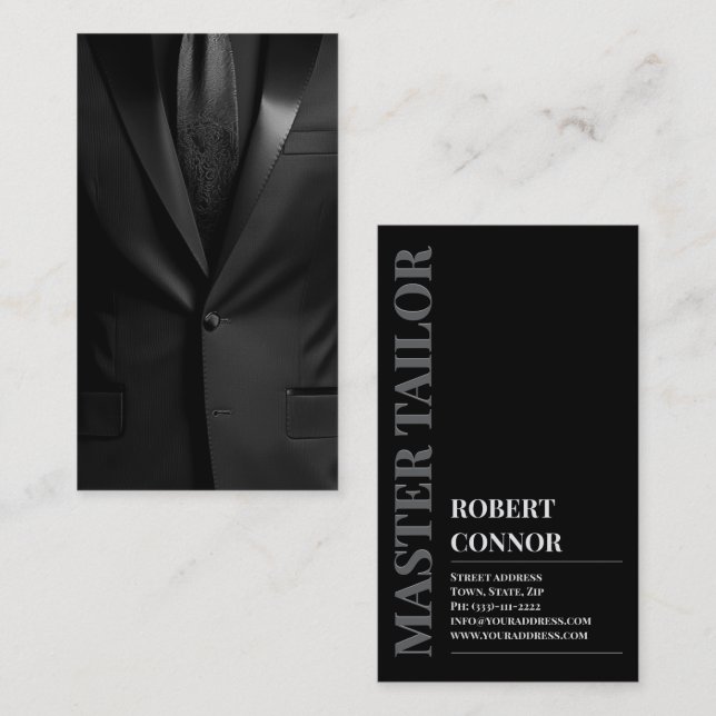 Master Tailor Classic Black Tuxedo Boutique Business Card (Front/Back)
