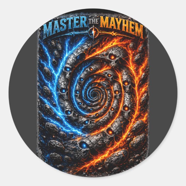 Master the Mayhem Skull – Fire vs Ice Electric Spl Classic Round Sticker (Front)