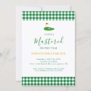 Mastered First Year One Hole In One Green Birthday Invitation