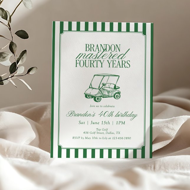 Mastered Forty Years Golf 40th Birthday Green  Invitation (Creator Uploaded)