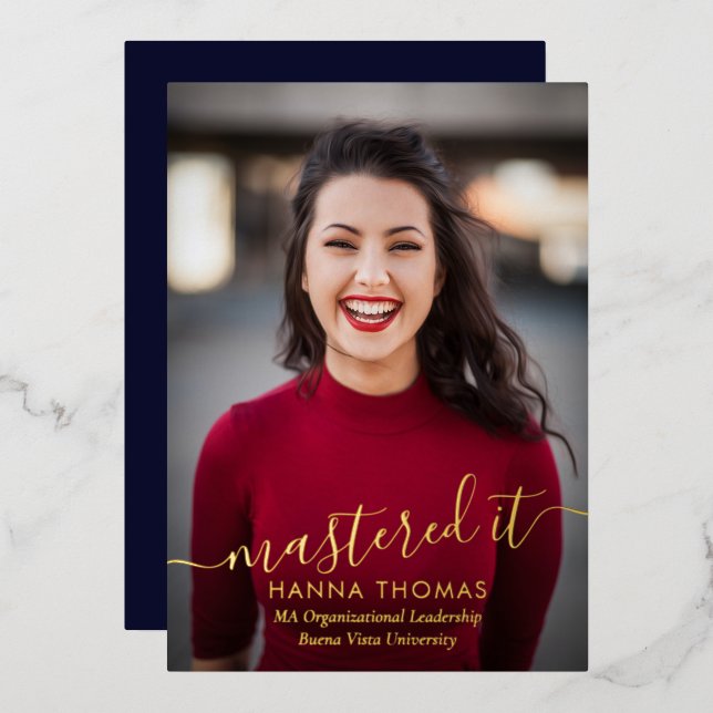 Mastered It Foil Photo Graduation Announcement (Front/Back)