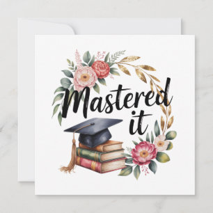 Mastered It Graduation Floral Books Cap Elegant Card