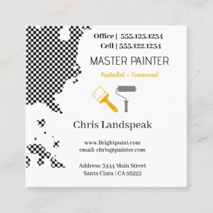 Masterpainter & Black & White Chequerboard pattern Square Business Card
