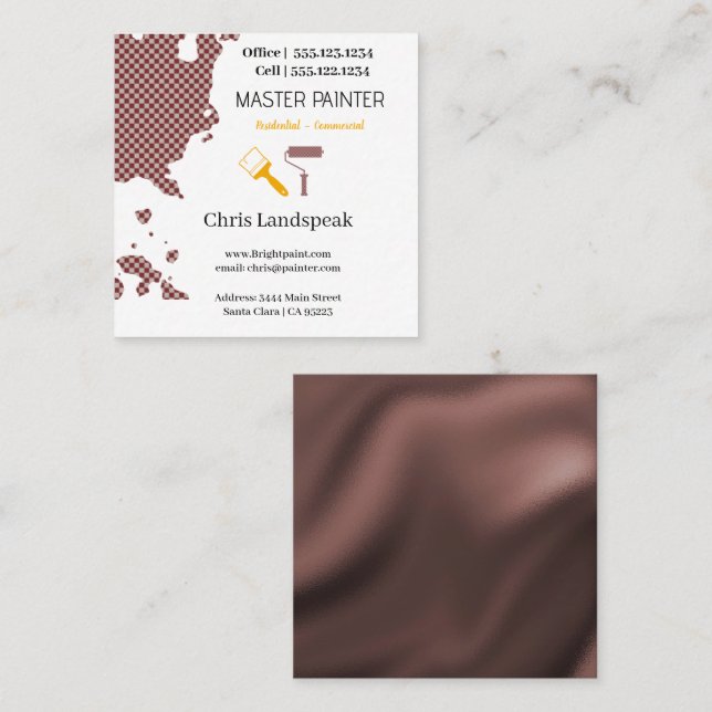 Masterpainter & Brown Yellow Chequerboard pattern Square Business Card (Front/Back)