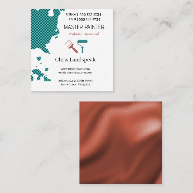 Masterpainter & Copper Blue Chequerboard pattern Square Business Card (Front/Back)