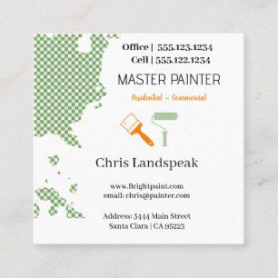 Masterpainter & Green Orange Chequerboard pattern Square Business Card